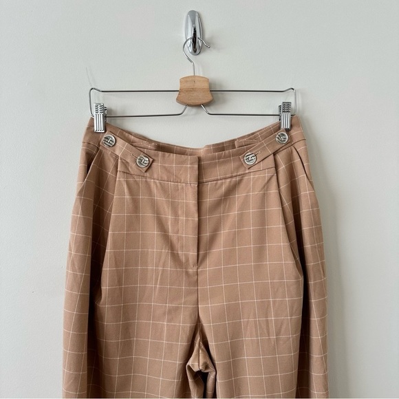 Topshop-plaid Cream & White High Rise Rolled Hem Trouser (Size:8) - Picture 3 of 11